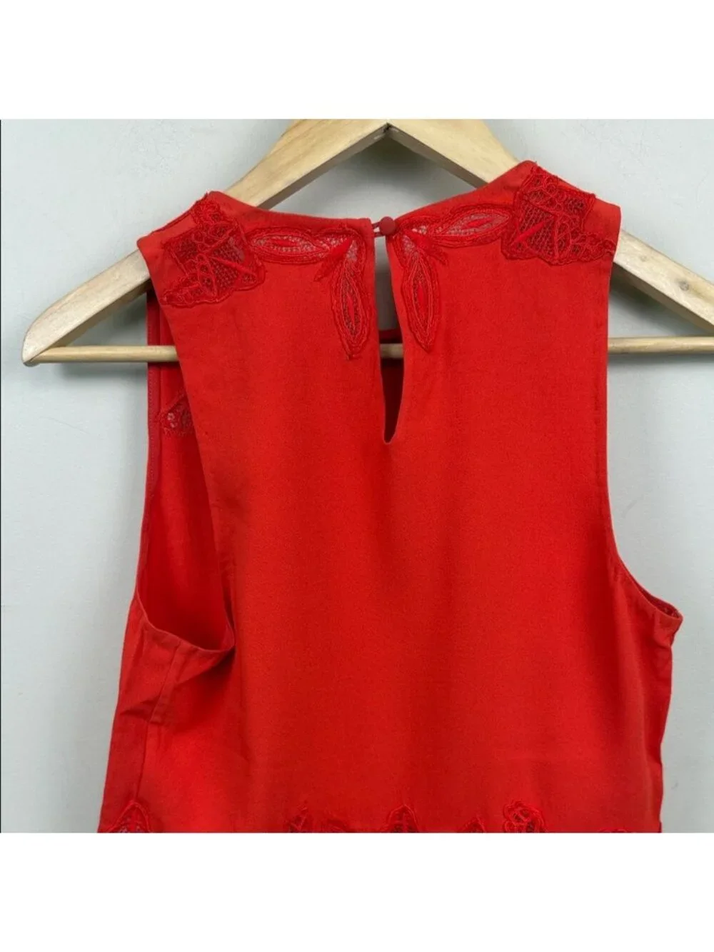 Jonathan Simkhai Red Sleeveless Lace-Detail Tank Top